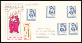 FDC E17 Bonifatius 1954 met 5 zegel frankering Getypt adres met dichte klep