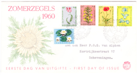 FDC E43  Zomerzegels 1960 met plaatfout 742 PM  getypt met dichte klep