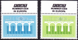 NVPH 1307/1308  met variatie:  reclame tabs FIAT nummer 1 in europa