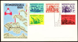 FDC E38  Zomerzegels 1959 Gewist adres met open klep