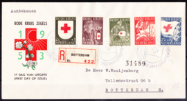 FDC E14 Rode Kruis zegels 1953 Getypt adres met open klep