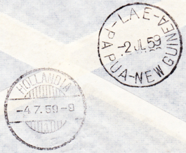 Eerste vlucht brief Hollandia-LEa per Kroonduif gestempeld te Hollandia  1-7-1959 Nieuw Guinea