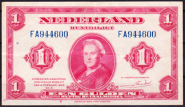 1 Gulden bankbiljet Wilhelmina I 1943 NR 05-1 kwaliteit ZF+