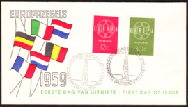 FDC E39  ''Europazegels 1959'' ONBESCHREVEN met open klep