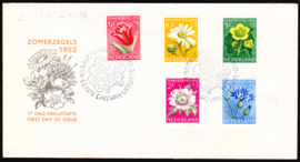 FDC E9 Zomerzegels 1952 beschreven met open klep