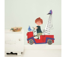 Muursticker red town truck