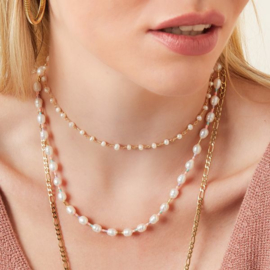 edelstalen ketting met parels