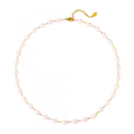 edelstalen ketting met parels