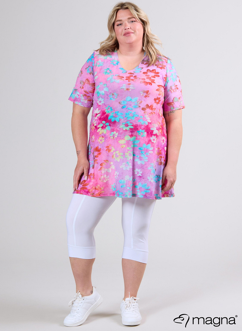 A-Line Short Sleeve Shirt (B-2508-MSH) T76011-Daisy Turquoise-Pink