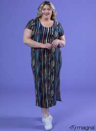 Long Short Sleeve Dress (C-9024-MB-VIS print) W70017-Lines Navy