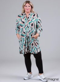 A-Line Long Pocket Tunic (C-2217-PR) U96038-Abstract Leaves Sand/Green