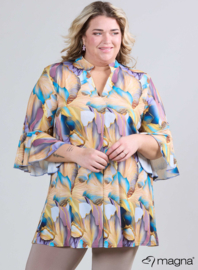 Flared Sleeves Relaxed Tunic (C-2503-PRINT) T42014-Elegant Whirl Sand-Blue