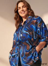 Button Down Flowy Tunic (C-2617-PRINT) T10060-Fluid Design Royal Blue