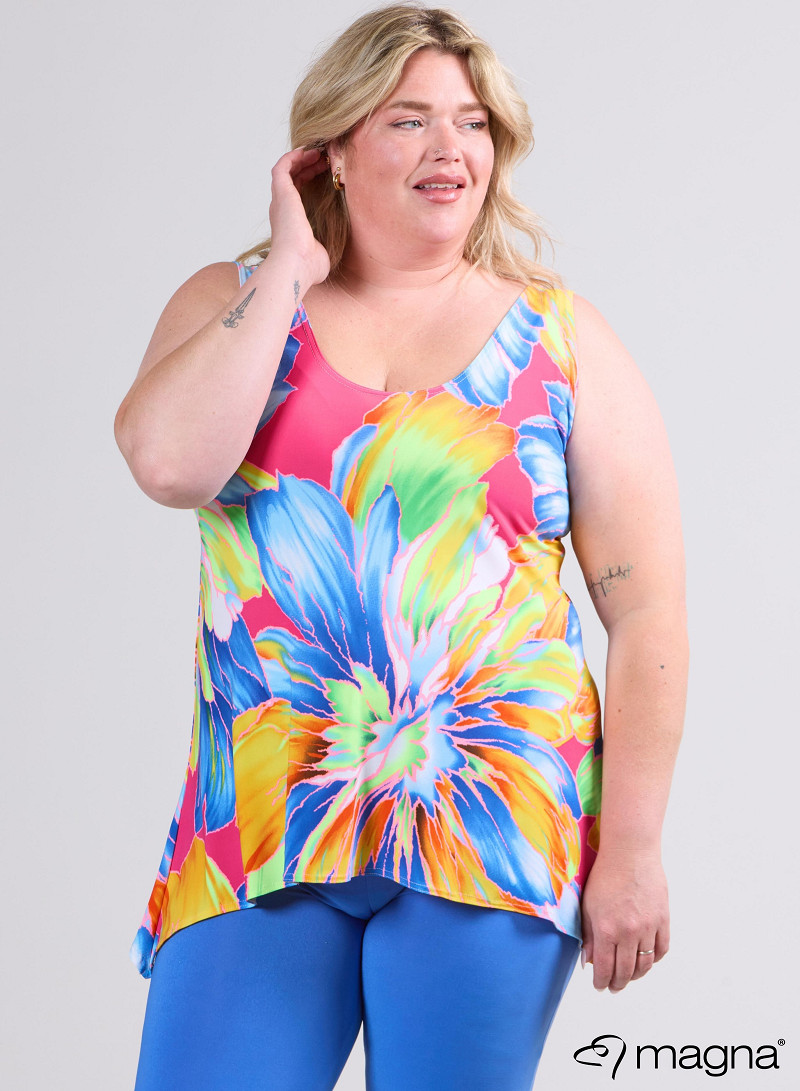 A-Top (A26-PRINT) - T75071-Neon Flowers Blue-Orange