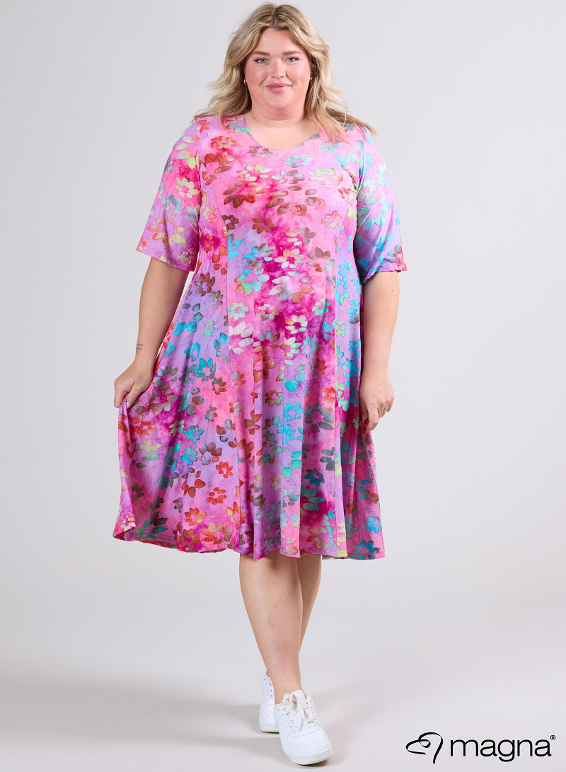 Long A-Line Dress (C-2513-MSH) T76011-Daisy Design Turquoise-Pink