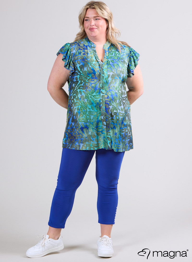 Sleeveless Frill Tunic (C-2305-MSH) U15060-Leopard Blue-Green