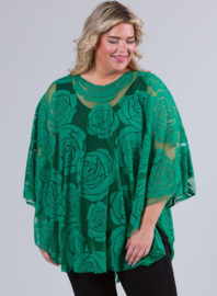 Poncho WINGS chiffon print Burnout Roses (M-0004-CHPR-BR) 058-Brazil Green