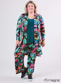 Open Front Loose Cardigan (N-2201-PRINT) T68038-Big Leaves Green-Red