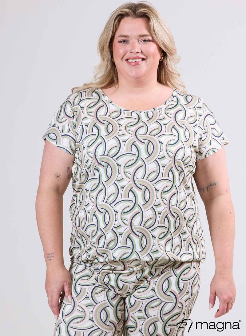 Simple Elastic Band Shirt (A-2502-PRINT) T74022-Rings Khaki-Sand