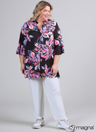 Flared Sleeves Relaxed Tunic (C-2503-PRINT) V72075-Colorful Flower Rose