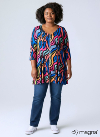 A-Line Shaped Zipper Tunic (C-2606-PRINT) T30060-Bold Lines Waves Blue-Pink