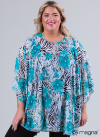 Poncho WINGS chiffon print (M-0004-CHP) V10051-Flowers Zebra Aqua
