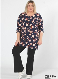 Simple Tunic  (ZF-TU-1005-pr) Y80017-Flower Navy