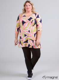 Lange basic shirt (B-6004-VP-MB) U22008-Art Leaves Lime-Coral