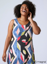 A-Shaped Sleeveless Split Dress (C-2323-PRINT) T32008-Mixed Shapes Sky Blue-Lime