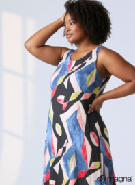 A-Shaped Sleeveless Split Dress (C-2323-PRINT) T32008-Mixed Shapes Sky Blue-Lime