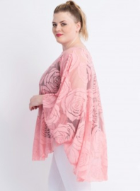 Poncho WINGS chiffon print Burnout Roses (M-0004-CHPR-BR) 075-Roze