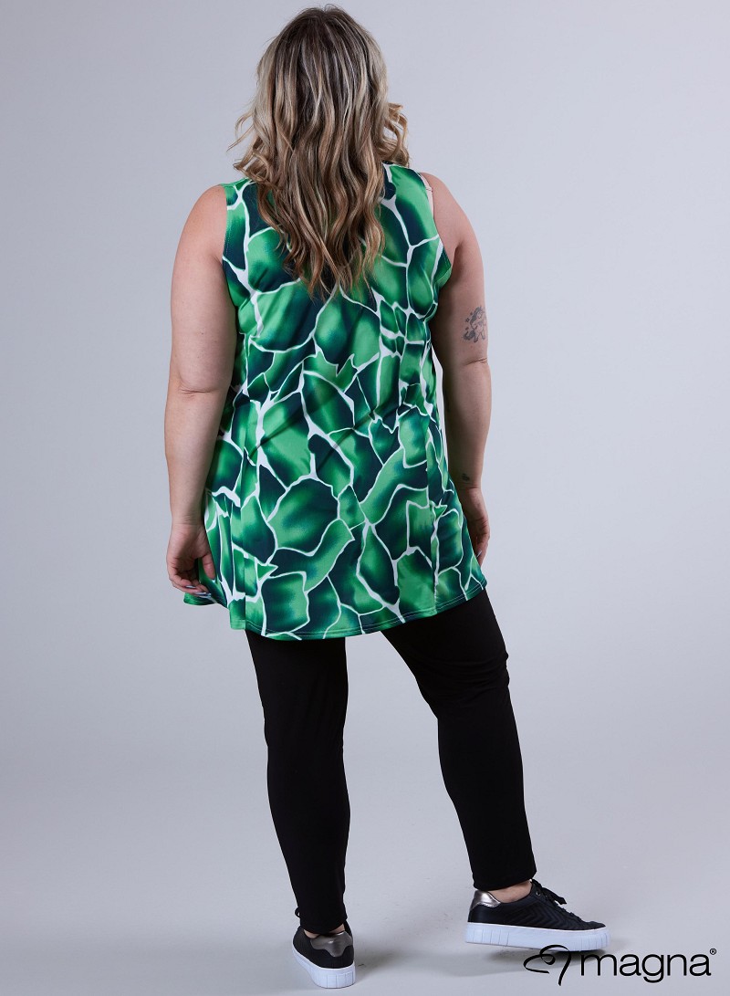 A-Line Sleeveless tunic/top (A-2302-PRINT) V12058-Soft Pebbles Green