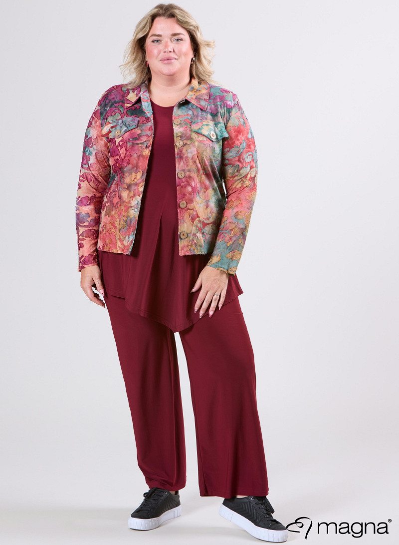 Jaquard Button Jacket (K-2402-MSH) U51032-Fall Leaves Wine Red