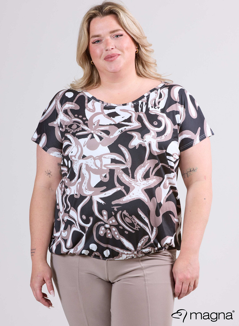 Simple Elastic Band Shirt (A-2502-PRINT) U24014-Groovy Sand