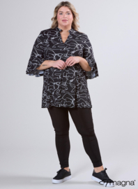 Flared Sleeves Relaxed Tunic (C-2503-PRINT) U36001-Scribble Black