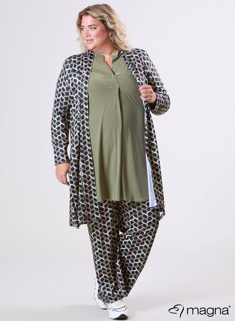 Open Front Loose Cardigan (N-2201-PRINT) T72080-Woven Sage Green-Sand
