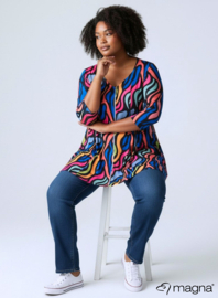 A-Line Shaped Zipper Tunic (C-2606-PRINT) T30060-Bold Lines Waves Blue-Pink