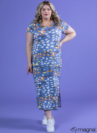 Long Short Sleeve Dress (C-9024-MB-VIS print) W76005-Pebbles Blue