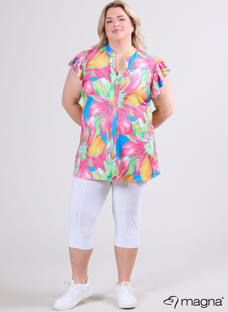 Sleeveless Frill Tunic (C-2305-PR) T75006-Neon Flower Pink-Green