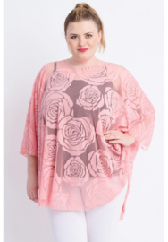 Poncho WINGS chiffon print Burnout Roses (M-0004-CHPR-BR) 075-Roze