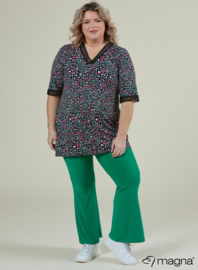 Wide Lace Detail A-Line Shirt (B-2423-VP) V-54006-Leopard Pink-Green