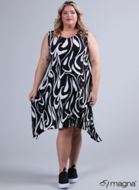 A-Shaped Sleeveless Split Dress (C-2323-PRINT) V71001-Swirl Black-White