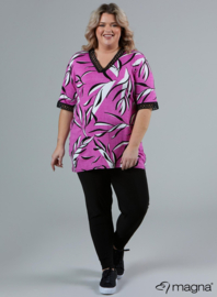 Wide Lace Detail A-Line Shirt (B-2423-VP) V-53006-Leaves Pink