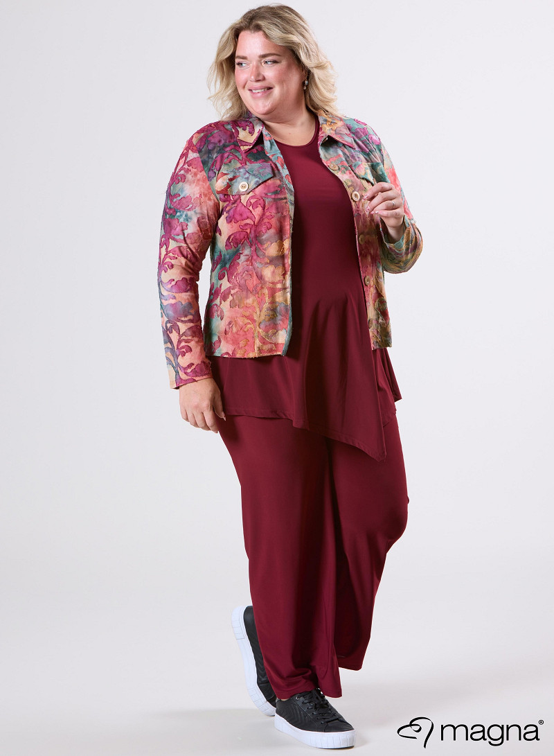 Jaquard Button Jacket (K-2402-MSH) U51032-Fall Leaves Wine Red