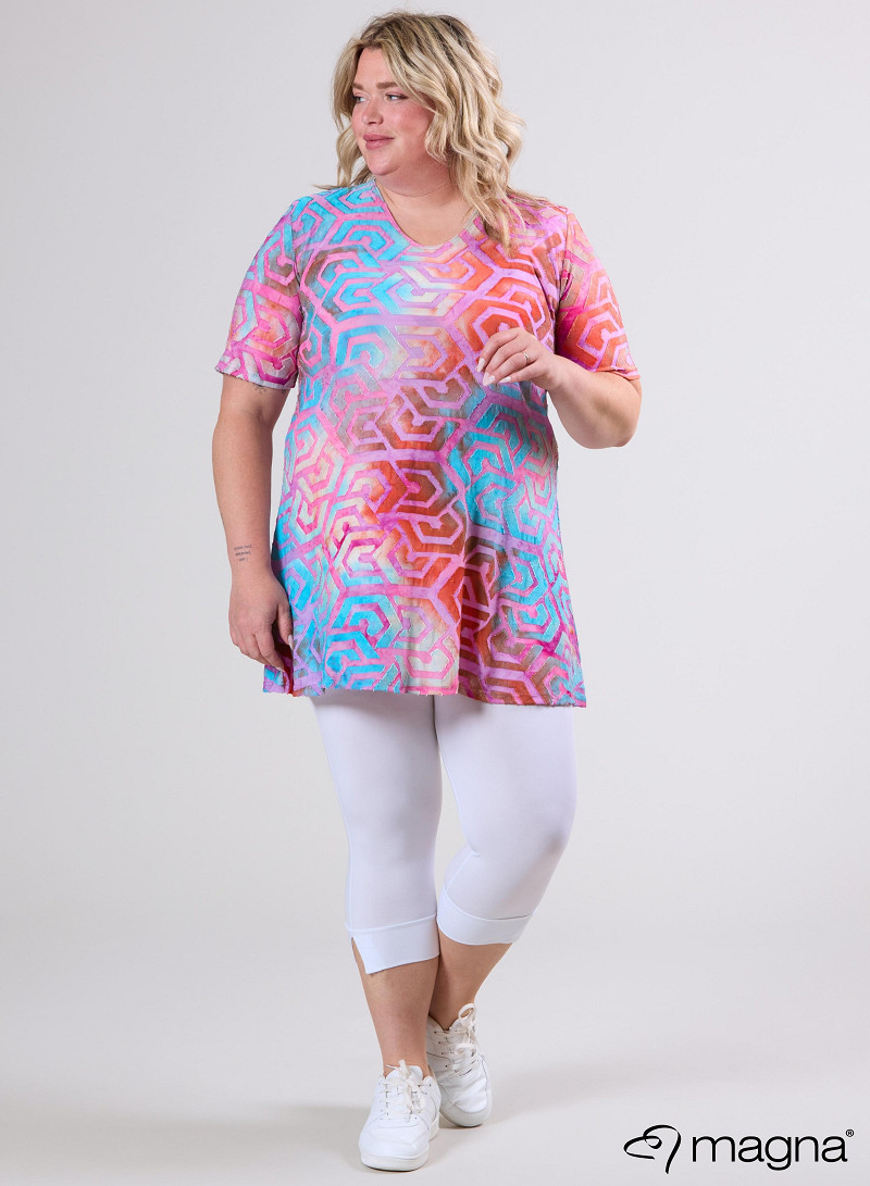 A-Line Short Sleeve Shirt (B-2508-MSH) T77011-Maze Turquoise-Pink