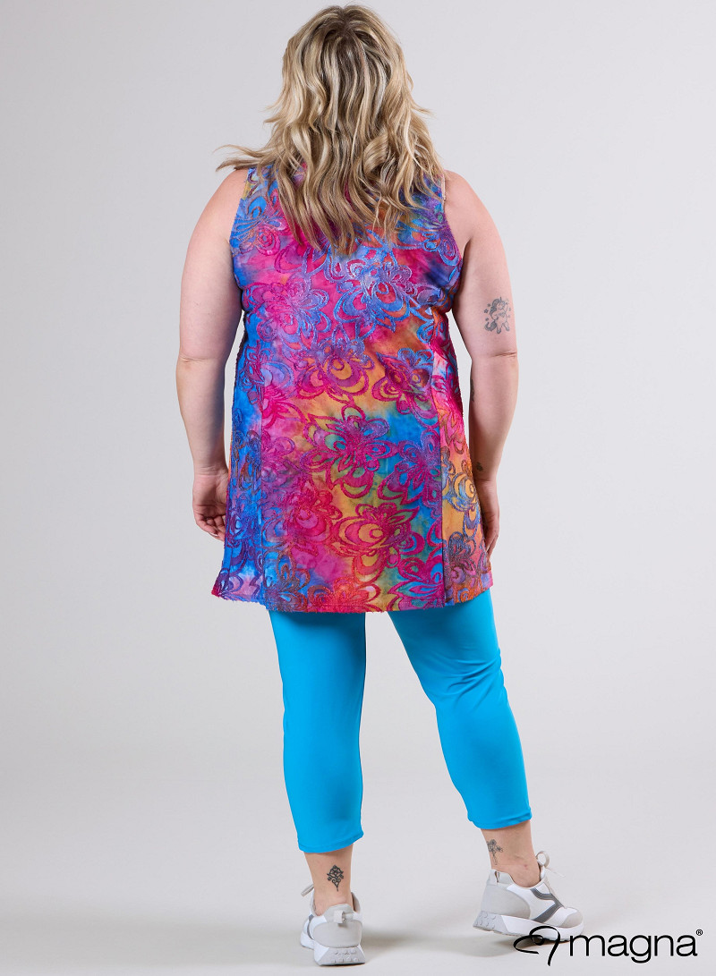 A-Line Sleeveless tunic/top (A-2302-MSH) T99006-Flower Pink-Blue