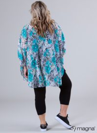 Poncho WINGS chiffon print (M-0004-CHP) V10051-Flowers Zebra Aqua