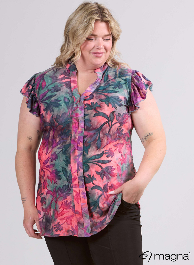 Sleeveless Frill Tunic (C-2305-MSH) U51066-Fall Leaves Coral.