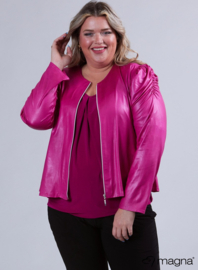 Kort Leather Look Puff Shoulder Jacket (K-2401-LL) 056-Magenta