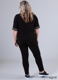 V-Neck Wide Trim Shirt (B-2422) V14001-3-Lines Black-Creme